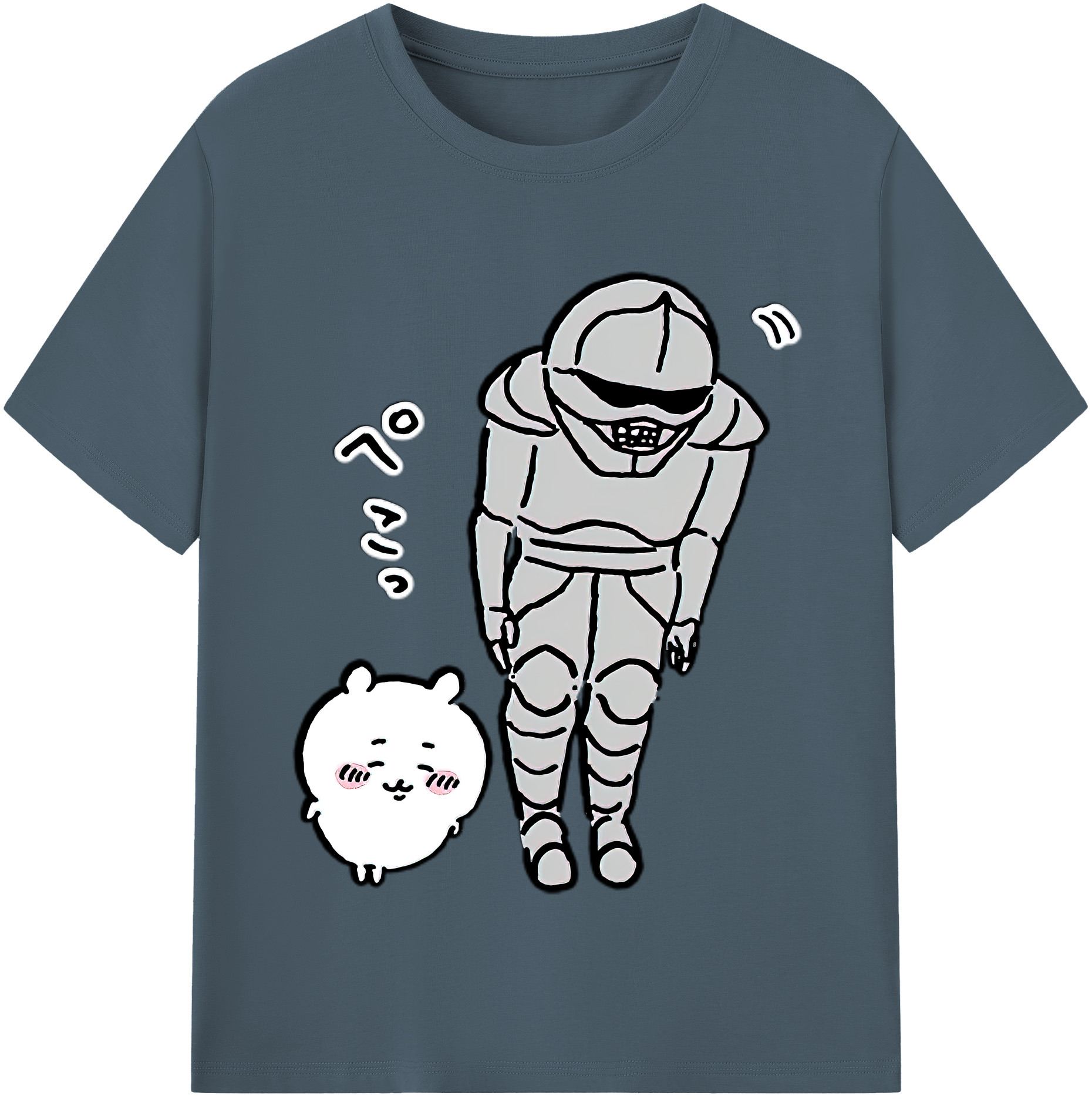 （画像用） ちいかわ 労働の鎧さん Chii-kawa Mr. Armor of Labor 綿100％半袖Tシャツ（フロントプリント）